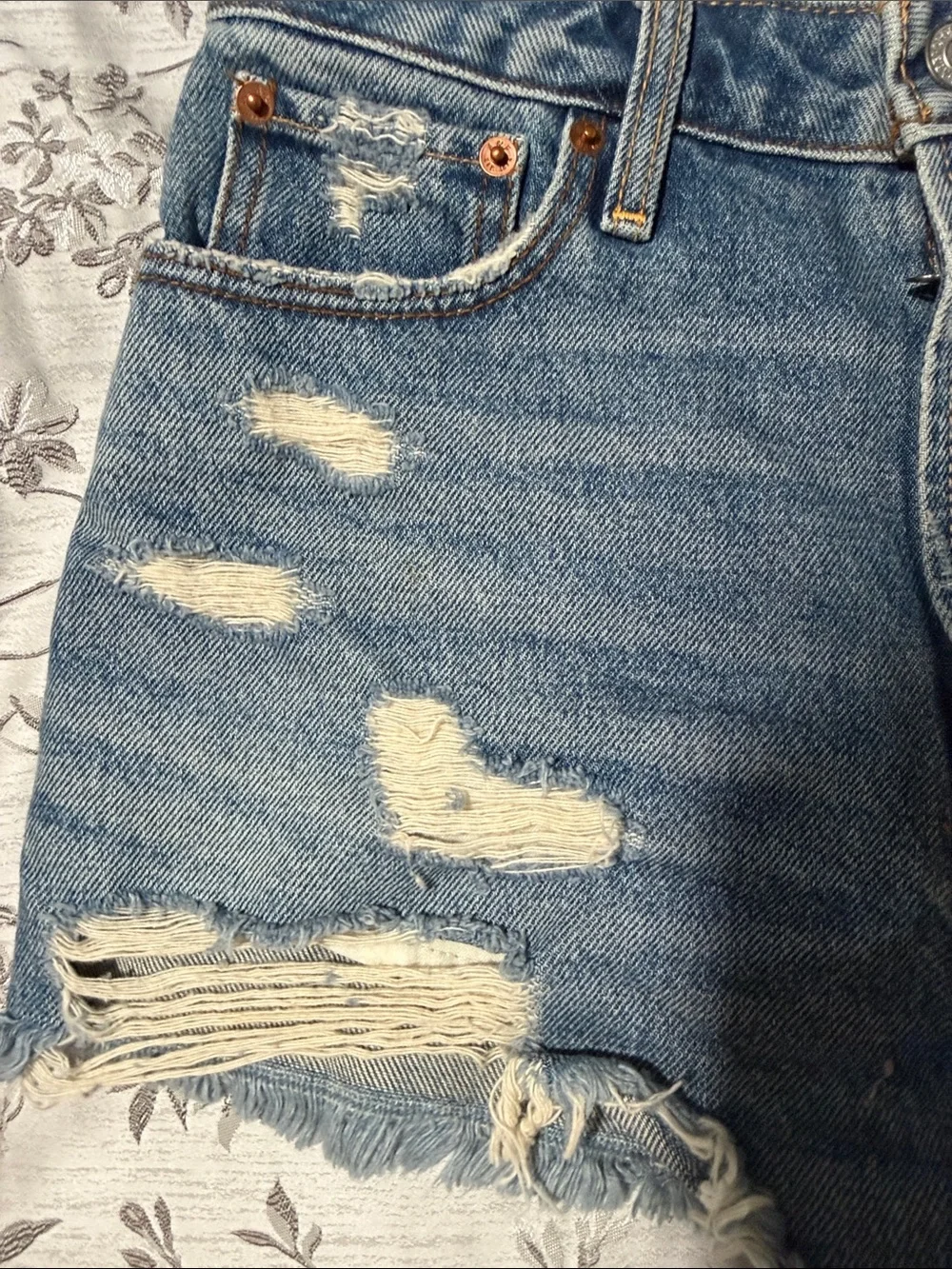 Abercrombie & Fitch Distressed Blue High-Rise Jean Shorts